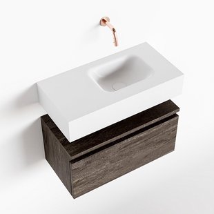 MONDIAZ ANDOR 60cm toiletmeubel dark brown. LEX 60cm wastafel talc rechts geen kraangat