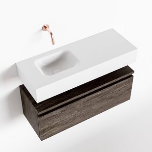 MONDIAZ ANDOR 80cm toiletmeubel dark brown. LEX 80cm wastafel talc links geen kraangat