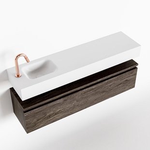 MONDIAZ ANDOR 120cm toiletmeubel dark brown. LEX 120cm wastafel talc links 1 kraangat