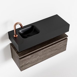 MONDIAZ ANDOR 80cm toiletmeubel dark brown. LEX 80cm wastafel urban links 1 kraangat