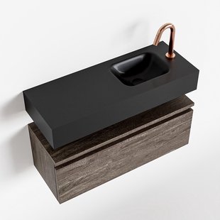 MONDIAZ ANDOR 80cm toiletmeubel dark brown. LEX 80cm wastafel urban rechts 1 kraangat