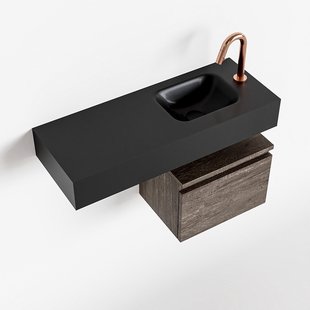 MONDIAZ ANDOR 40cm toiletmeubel dark brown. LEX 80cm wastafel urban rechts 1 kraangat