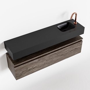 MONDIAZ ANDOR 120cm toiletmeubel dark brown. LEX 120cm wastafel urban rechts 1 kraangat