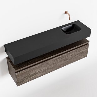 MONDIAZ ANDOR 120cm toiletmeubel dark brown. LEX 120cm wastafel urban rechts geen kraangat