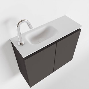 MONDIAZ TURE 60cm toiletmeubel dark grey. EDEN wastafel talc links 1 kraangat