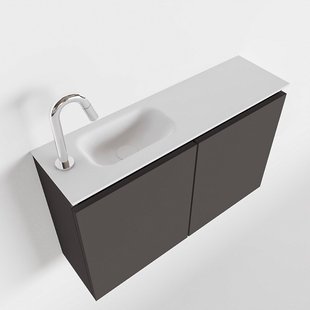 MONDIAZ TURE 80cm toiletmeubel dark grey. EDEN wastafel talc links 1 kraangat