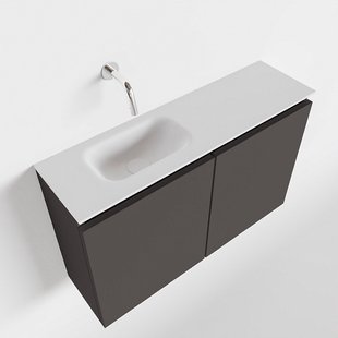 MONDIAZ TURE 80cm toiletmeubel dark grey. EDEN wastafel talc links geen kraangat