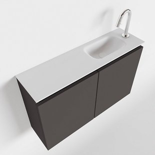 MONDIAZ TURE 80cm toiletmeubel dark grey. EDEN wastafel talc rechts 1 kraangat