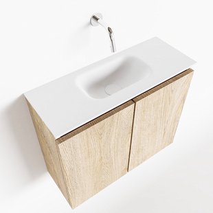 MONDIAZ TURE 60cm toiletmeubel washed oak. EDEN wastafel talc midden geen kraangat