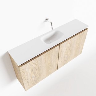 MONDIAZ TURE 100cm toiletmeubel washed oak. EDEN wastafel talc midden geen kraangat