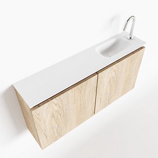 MONDIAZ TURE 100cm toiletmeubel washed oak. EDEN wastafel talc rechts 1 kraangat