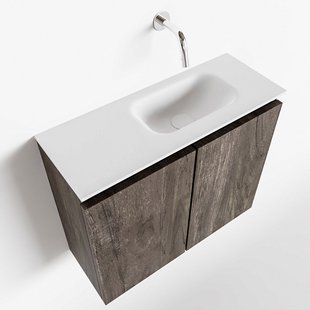 MONDIAZ TURE 60cm toiletmeubel dark brown. EDEN wastafel talc rechts geen kraangat