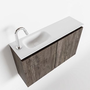 MONDIAZ TURE 80cm toiletmeubel dark brown. EDEN wastafel talc links 1 kraangat