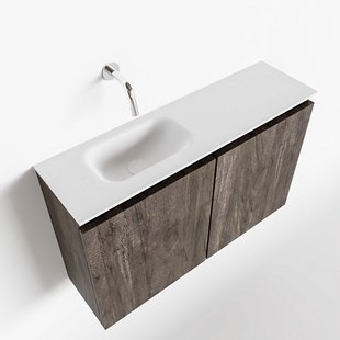 MONDIAZ TURE 80cm toiletmeubel dark brown. EDEN wastafel talc links geen kraangat