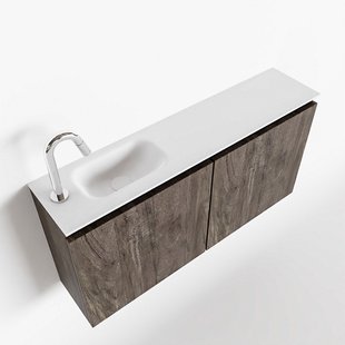MONDIAZ TURE 100cm toiletmeubel dark brown. EDEN wastafel talc links 1 kraangat