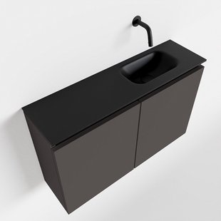 MONDIAZ TURE 80cm toiletmeubel dark grey. EDEN wastafel urban rechts geen kraangat