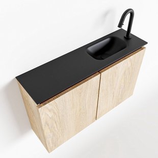 MONDIAZ TURE 80cm toiletmeubel washed oak. EDEN wastafel urban rechts 1 kraangat