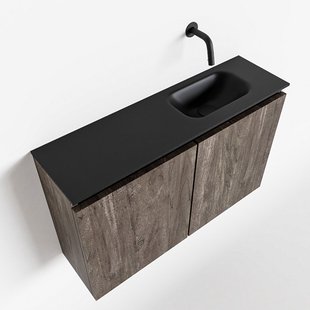 MONDIAZ TURE 80cm toiletmeubel dark brown. EDEN wastafel urban rechts geen kraangat