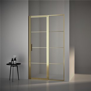 BWS Nisdeur Frame met Vast Paneel 90x200 cm 8 mm NANO Coating Geborsteld Messing Goud BWS Nisdeur Frame met Vast Paneel 90x200 cm 8 mm NANO Coating Geborsteld Messing Goud