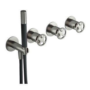 Thermostatische Douche/Badkraan Hotbath Cobber @Work Inbouw Met 2 Stopkranen En Handdouche Geborsteld Nikkel