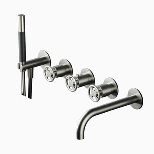 Thermostatische Badkraan Hotbath Cobber @Work Inbouw Met 2 Stopkranen En Handdouche Met Uitloop Geborsteld Nikkel