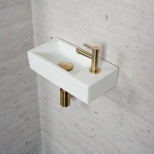 Fonteinset Mat Wit Wiesbaden Color Messing Goud (kraangat rechts)