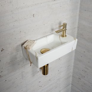 Fonteinset Carrara Marmerlook Wiesbaden Color Messing Goud (kraangat rechts)