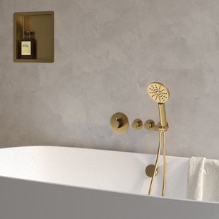 Badkraan Inbouw Set Brauer Gold Edition Thermostatisch met Badvulcombinatie en Handdouche 3-Standen Geborsteld Goud