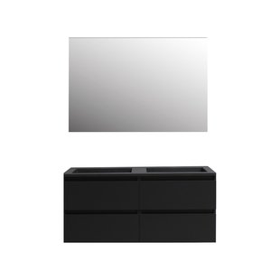 Badkamermeubel BWS Pepper Acryl Wastafel Mat Zwart Incl Spiegel Zonder Kraangat 120x55x46 cm Mat Zwart