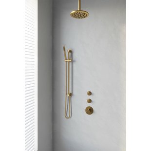 Regendoucheset Inbouw Brauer Gold Edition Thermostatisch 20cm met Plafondarm, Glijstang en Handdouche Staaf Losse Stopkranen Geborsteld Goud