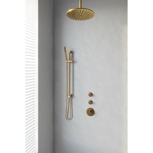 Regendoucheset Inbouw Brauer Gold Edition Thermostatisch 30cm met Plafondarm, Glijstang en Handdouche Staaf Losse Stopkranen Geborsteld Goud