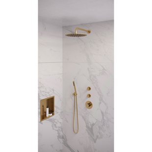 Regendoucheset Inbouw Brauer Gold Edition Thermostatisch 30cm met Gebogen Wandarm en Handdouche Staaf Losse Stopkranen Geborsteld Goud