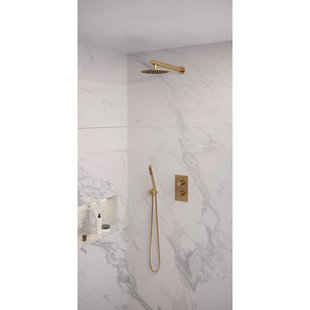 Regendoucheset Inbouw Brauer Gold Edition Thermostatisch 20cm met 3-Weg Omstelling, Wandarm en Staaf Handdouche Geborsteld Goud