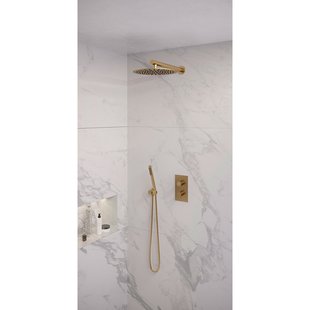 Regendoucheset Inbouw Brauer Gold Edition Thermostatisch 30cm met 3-Weg Omstelling, Wandarm en Staaf Handdouche Geborsteld Goud