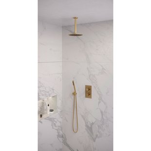 Regendoucheset Inbouw Brauer Gold Edition Thermostatisch 20cm met 3-Weg Omstelling, Plafondarm en Staaf Handdouche Geborsteld Goud