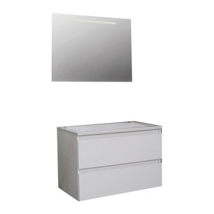 Badkamermeubel BWS Pepper Acryl Wastafel Incl Spiegel Met LED Verlichting Met Kraangat 80x55x46 cm Wit