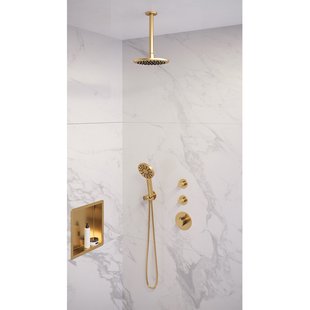 Regendoucheset Inbouw Brauer Gold Edition Thermostatisch 20cm met Plafondarm en Handdouche 3-Standen Losse Stopkranen Geborsteld Goud