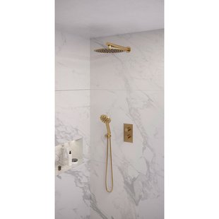 Regendoucheset Inbouw Brauer Gold Edition Thermostatisch 30cm met 3-Weg Omstelling, Wandarm en 3-Standen Handdouche Geborsteld Goud
