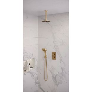 Regendoucheset Inbouw Brauer Gold Edition Thermostatisch 30cm met 3-Weg Omstelling, Plafondarm en 3-Standen Handdouche Geborsteld Goud