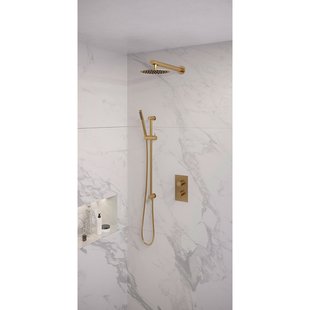 Regendoucheset Inbouw Brauer Gold Edition Thermostatisch 20cm met 3-Weg Omstelling, Wandarm, Glijstang en Staaf Handdouche Geborsteld Goud