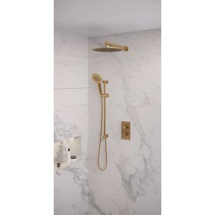 Regendoucheset Inbouw Brauer Gold Edition Thermostatisch 30cm met 3-Weg Omstelling, Wandarm, Glijstang en 3-Standen Handdouche Geborsteld Goud