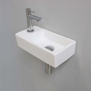 Fonteinset INK Versus 36x18x9cm Porselein Mat Wit Met Kraangat Links Chroom