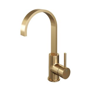 Wastafelmengkraan Brauer Gold Edition Coldstart Opbouw Hoog Plat Gebogen Ronde Hendel Geborsteld Goud PVD