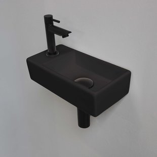 Fonteinset INK Versus 36x18x9cm Porselein Mat Zwart Met Kraangat Links Mat Zwart