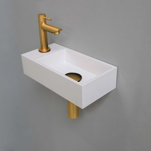 Fonteinset INK Versus 36x18x9 cm Polystone Glans Wit Met Kraangat Links Brushed Mat Goud