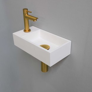 Fonteinset INK Versus 36x18x9 cm Polystone Mat Wit Met Kraangat Links Brushed Mat Goud