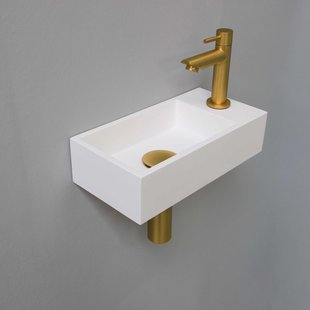 Fonteinset INK Versus 36x18x9 cm Polystone Mat Wit Met Kraangat Rechts Brushed Mat Goud