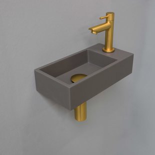 Fonteinset INK Versus 36x18x9 cm Quartz Beton Met Kraangat Rechts Brushed Mat Goud