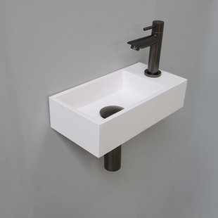 Fonteinset INK Versus 36x18x9 cm Polystone Glans Wit Met Kraangat Rechts Metal Black