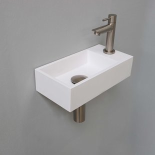 Fonteinset INK Versus 36x18x9 cm Polystone Glans Wit Met Kraangat Rechts Brushed Nickel